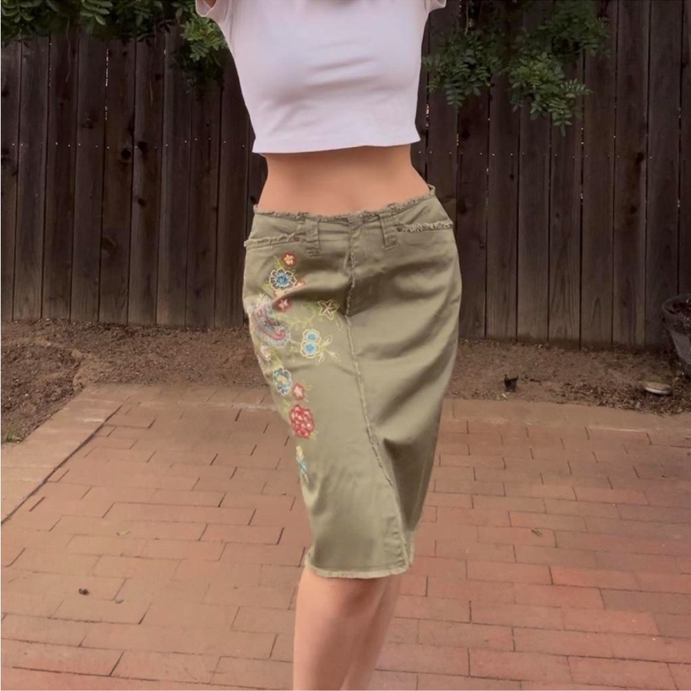 Embroidered Olive Green Skirt